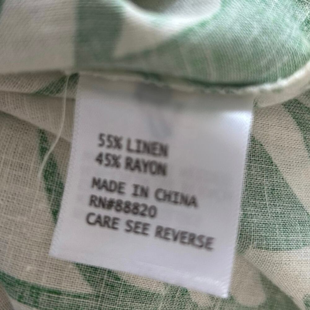 Christian Siriano NY Linen Blend Tropical Leaf Button Shirt Green White L - Picture 7 of 9